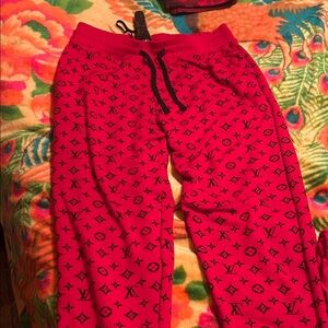 Louis Vuitton Red Joggers with Black Label
